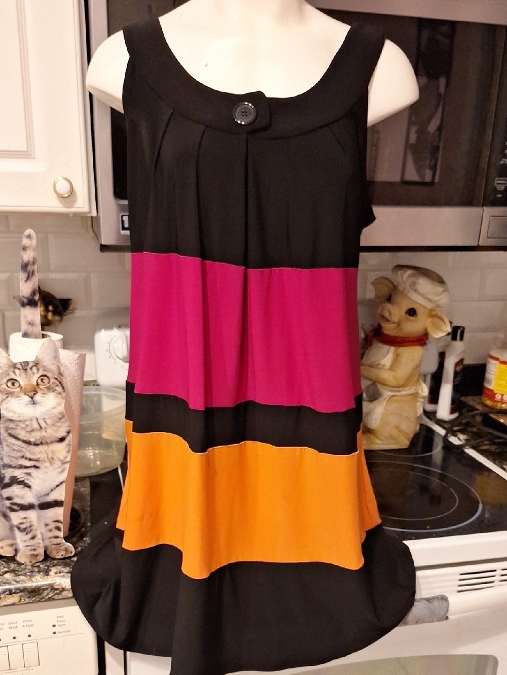 x Women’s Colorblock Sleeveless Tunic Top - Black, Fuchsia & Orange Size L